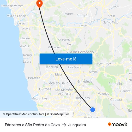 Fânzeres e São Pedro da Cova to Junqueira map