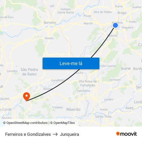 Ferreiros e Gondizalves to Junqueira map