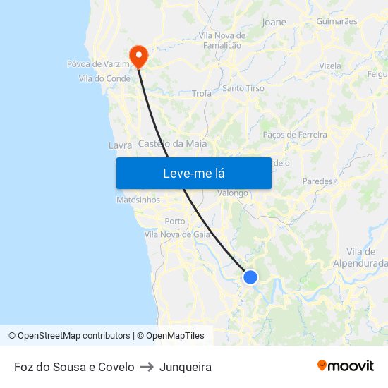 Foz do Sousa e Covelo to Junqueira map