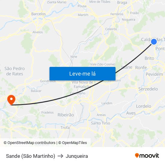 Sande (São Martinho) to Junqueira map