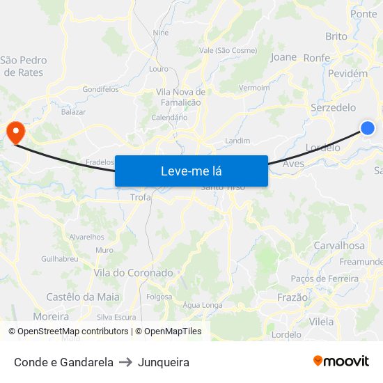 Conde e Gandarela to Junqueira map