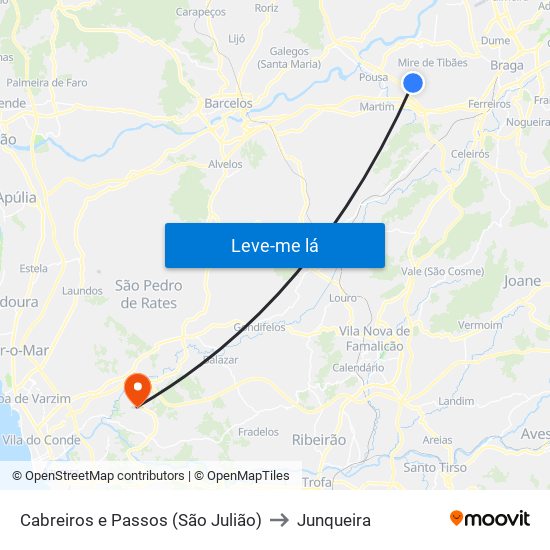 Cabreiros e Passos (São Julião) to Junqueira map