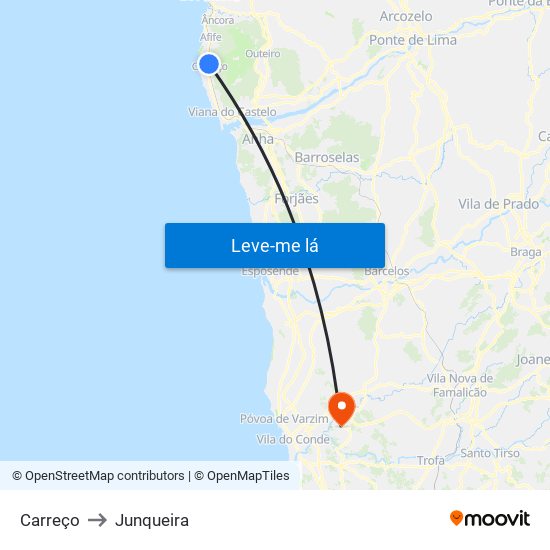 Carreço to Junqueira map