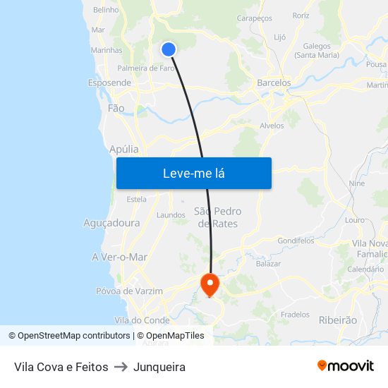 Vila Cova e Feitos to Junqueira map