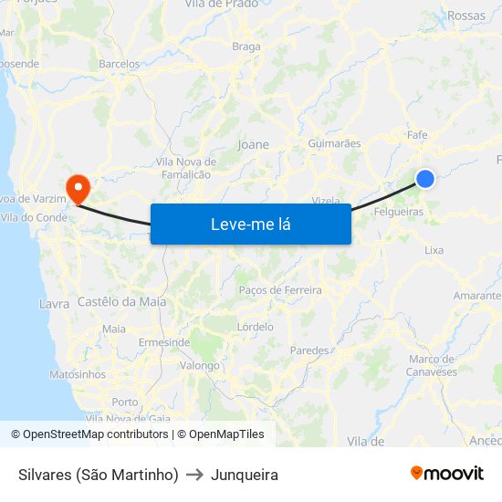 Silvares (São Martinho) to Junqueira map