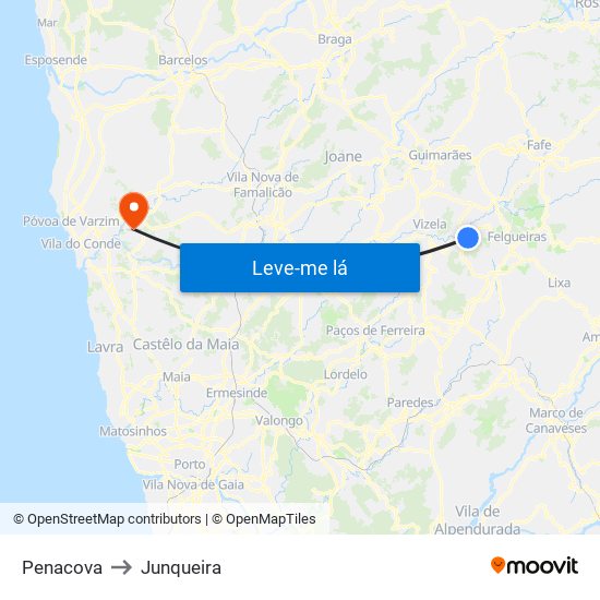 Penacova to Junqueira map