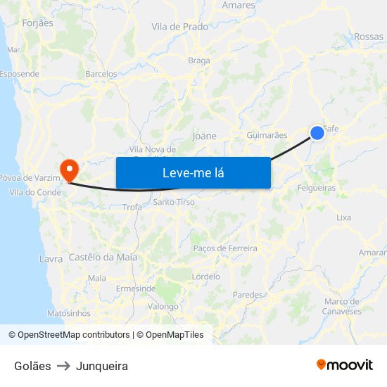 Golães to Junqueira map