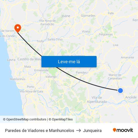 Paredes de Viadores e Manhuncelos to Junqueira map