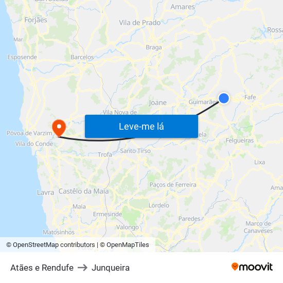 Atães e Rendufe to Junqueira map