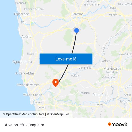 Alvelos to Junqueira map