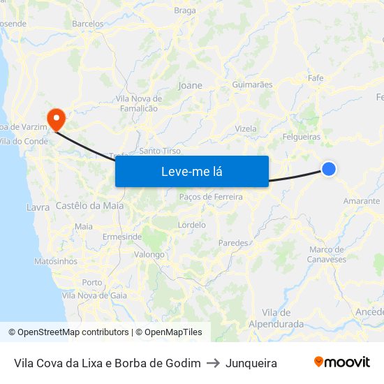 Vila Cova da Lixa e Borba de Godim to Junqueira map