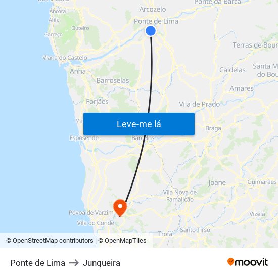 Ponte de Lima to Junqueira map