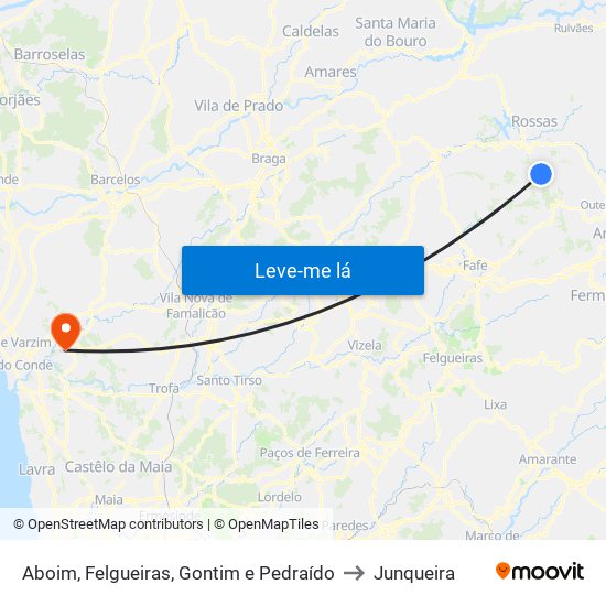 Aboim, Felgueiras, Gontim e Pedraído to Junqueira map