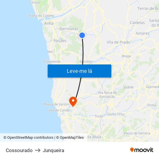 Cossourado to Junqueira map