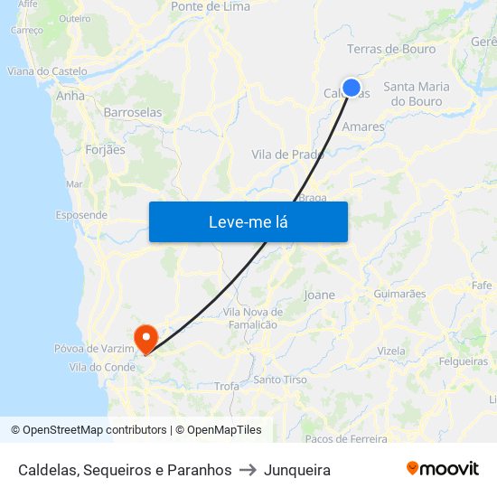 Caldelas, Sequeiros e Paranhos to Junqueira map