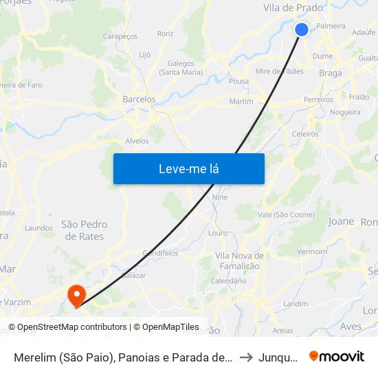 Merelim (São Paio), Panoias e Parada de Tibães to Junqueira map