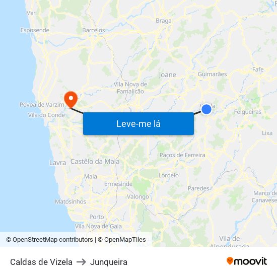 Caldas de Vizela to Junqueira map