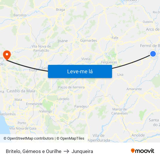 Britelo, Gémeos e Ourilhe to Junqueira map