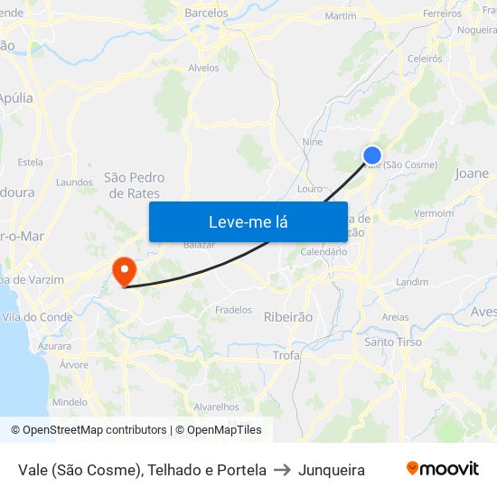 Vale (São Cosme), Telhado e Portela to Junqueira map