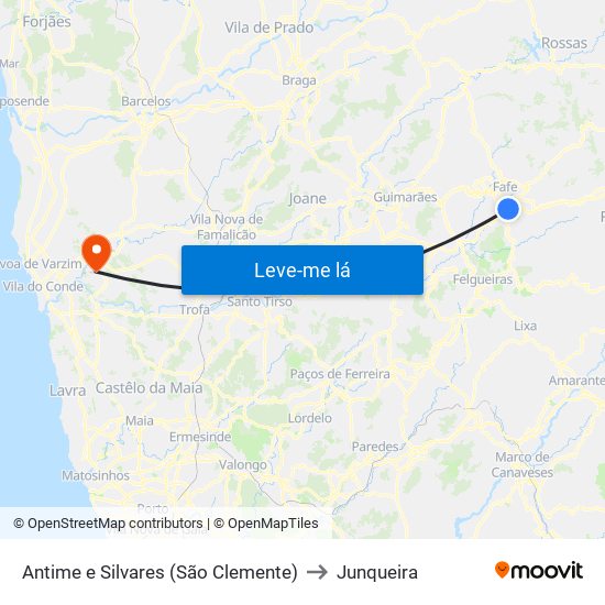 Antime e Silvares (São Clemente) to Junqueira map