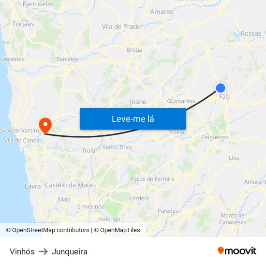 Vinhós to Junqueira map