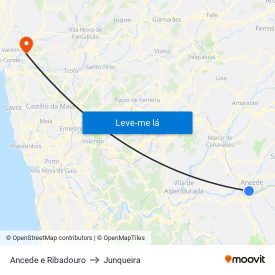 Ancede e Ribadouro to Junqueira map