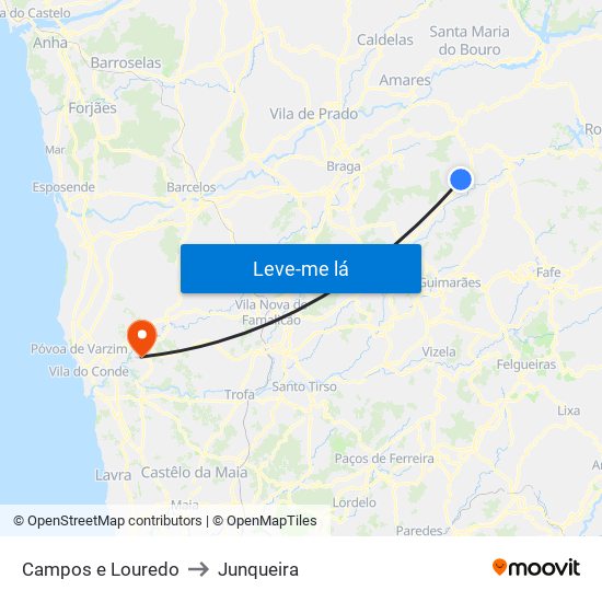 Campos e Louredo to Junqueira map