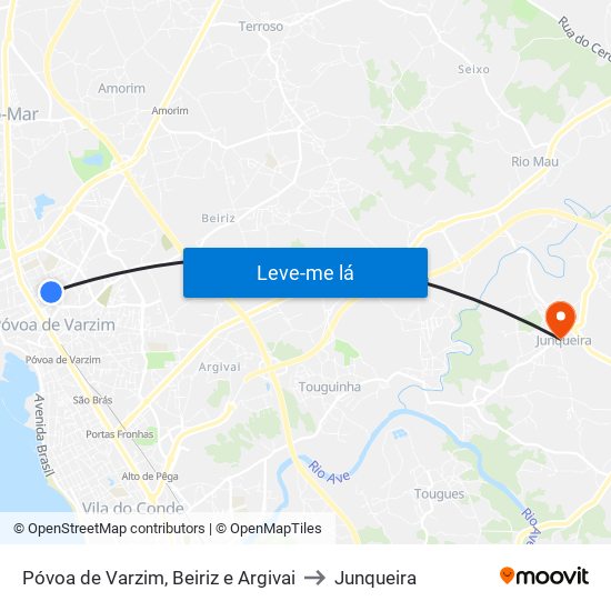 Póvoa de Varzim, Beiriz e Argivai to Junqueira map