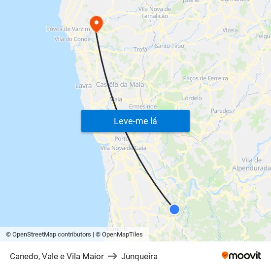 Canedo, Vale e Vila Maior to Junqueira map