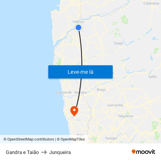 Gandra e Taião to Junqueira map