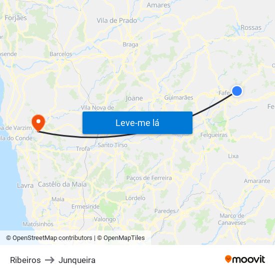 Ribeiros to Junqueira map