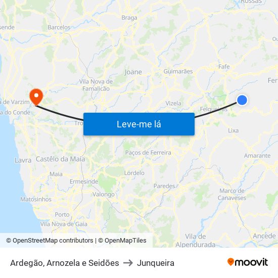 Ardegão, Arnozela e Seidões to Junqueira map