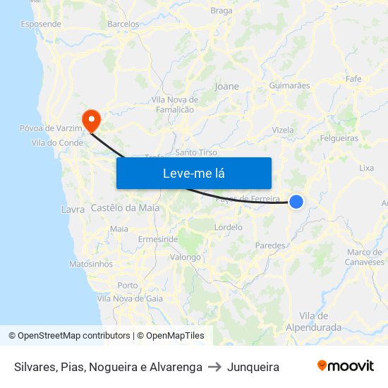 Silvares, Pias, Nogueira e Alvarenga to Junqueira map