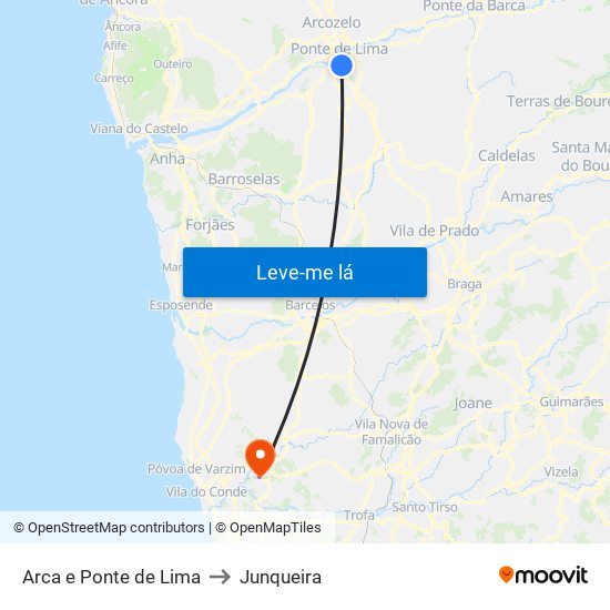 Arca e Ponte de Lima to Junqueira map