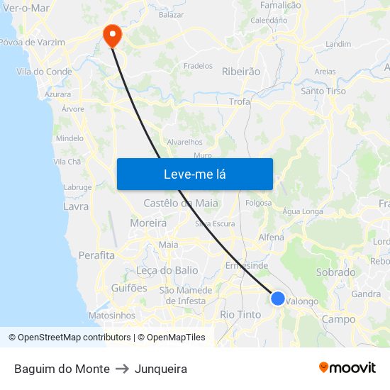 Baguim do Monte to Junqueira map