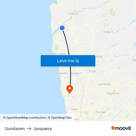 Gondarém to Junqueira map