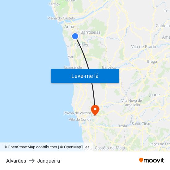 Alvarães to Junqueira map