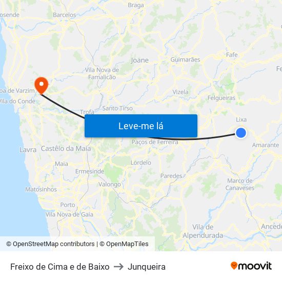 Freixo de Cima e de Baixo to Junqueira map