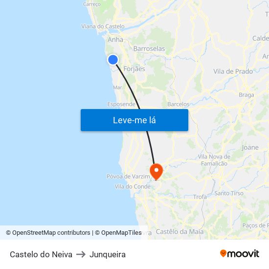 Castelo do Neiva to Junqueira map