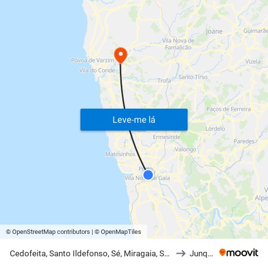 Cedofeita, Santo Ildefonso, Sé, Miragaia, São Nicolau e Vitória to Junqueira map