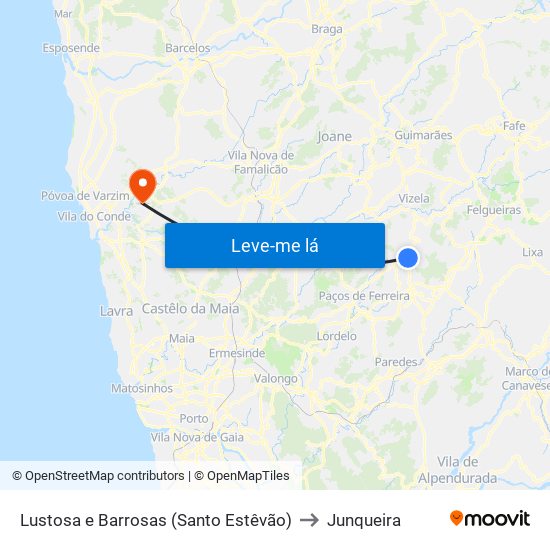 Lustosa e Barrosas (Santo Estêvão) to Junqueira map