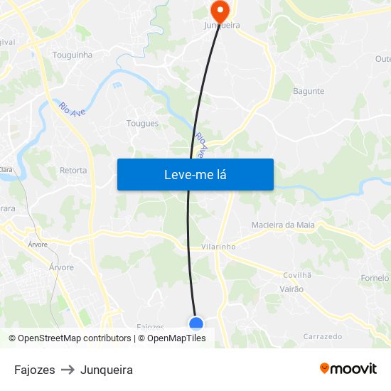 Fajozes to Junqueira map