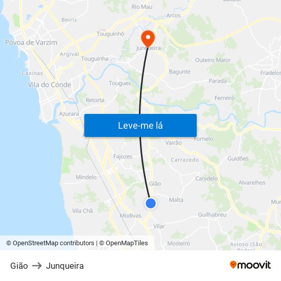 Gião to Junqueira map