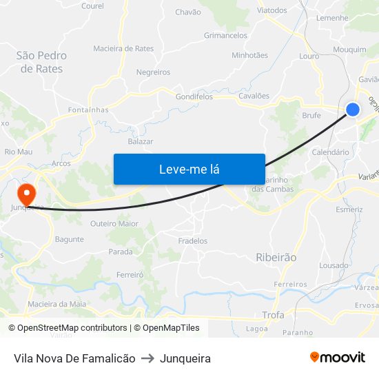 Vila Nova De Famalicão to Junqueira map