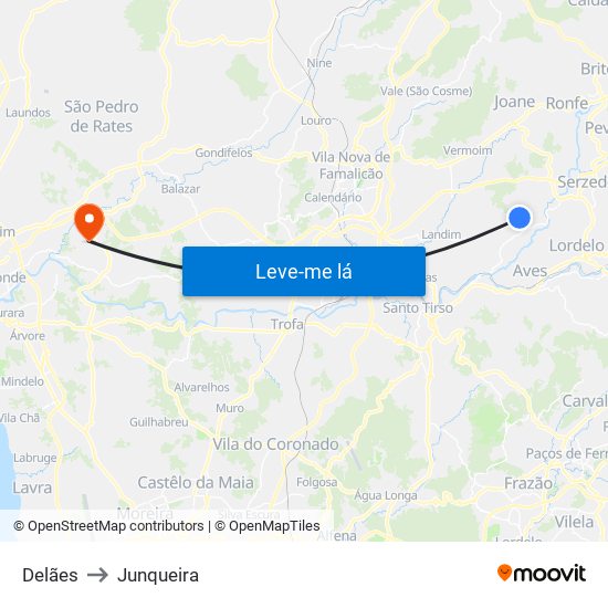 Delães to Junqueira map