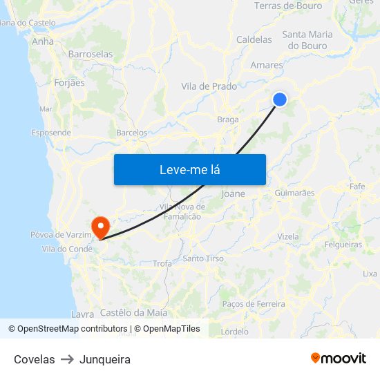 Covelas to Junqueira map