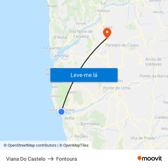 Viana Do Castelo to Fontoura map