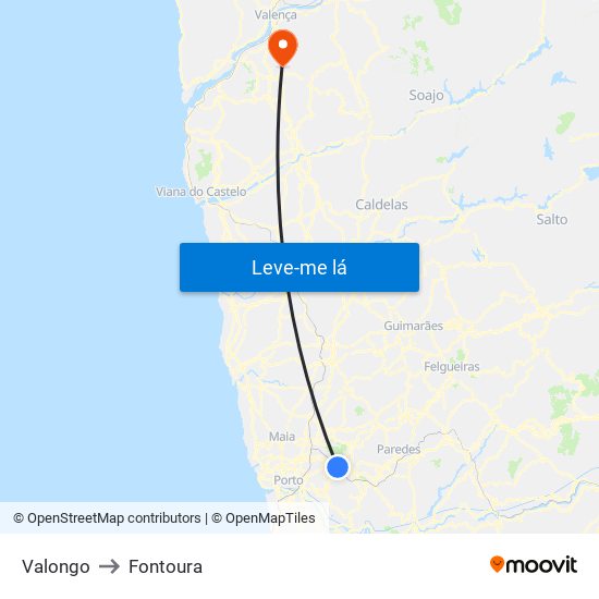 Valongo to Fontoura map