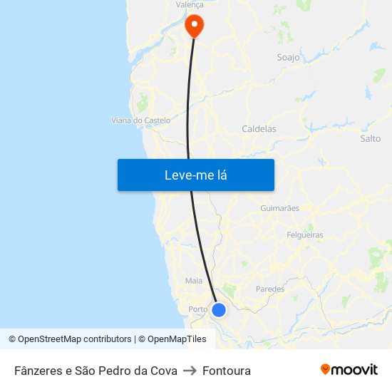 Fânzeres e São Pedro da Cova to Fontoura map