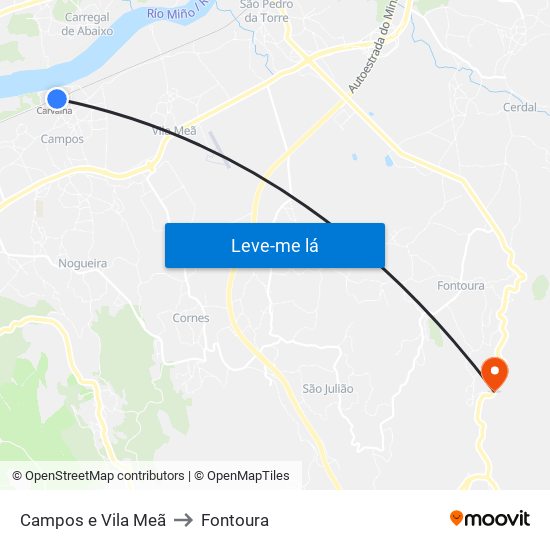 Campos e Vila Meã to Fontoura map